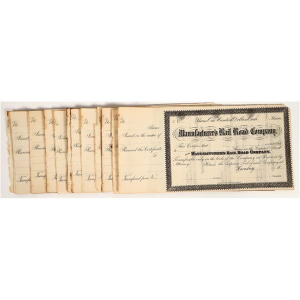 Manufacturer's Rail Road Company Stock Certs. Unissued 1800s (60) [206305]
