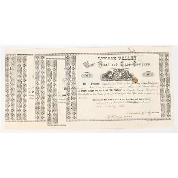 Lykens Valley Railroad & Coal Company Stock Certificates (5) [198090]