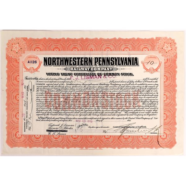 Northwestern Pennsylvania Railway Co Stock 1913 [154049]