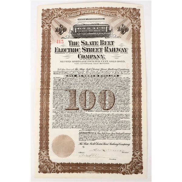 Slate Belt Electric Street Railway Co. Gold Bond, 1912 [198171]