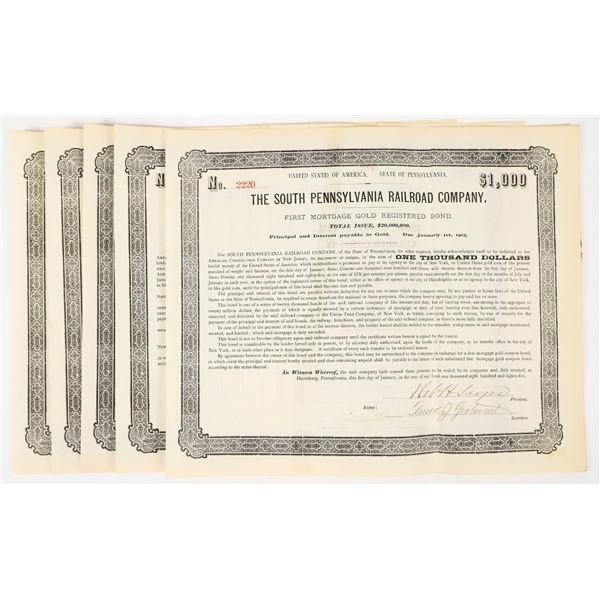 South Pennsylvania Railroad Co. Gold Bond Certificates Lot [206377]