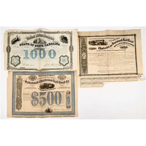Charleston and Savannah Rail Road Co. Bonds c. 1856 and 1875 (3)  [206352]