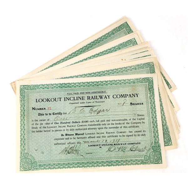 Lookout Incline Railway Company Stock Certificates Lot [206463]