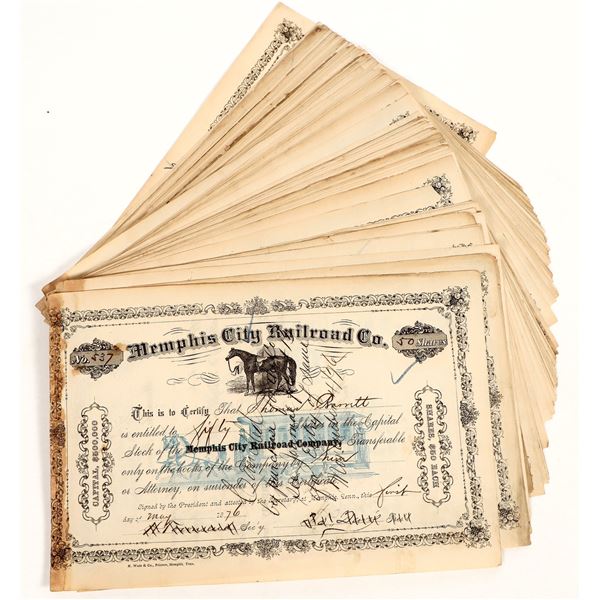 Memphis City Railroad Co. Stock Certificates c.1876 (100+) [206317]