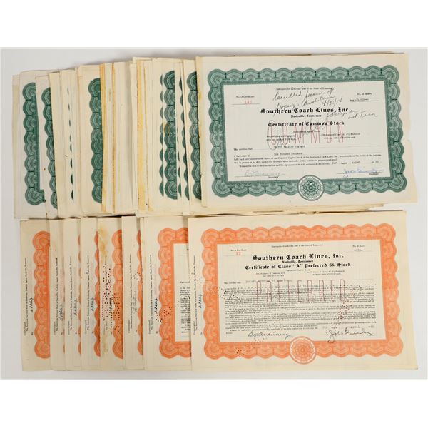 Southern Coach Liners, Inc. Stock Certificates (90+) [205625]
