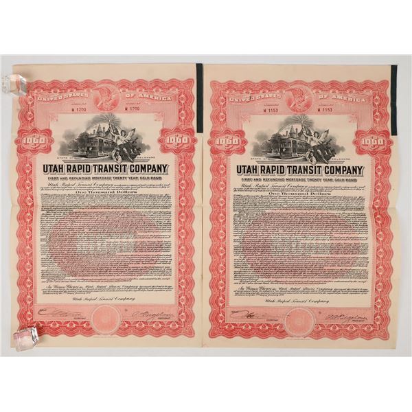 Utah Rapid Transit Company Gold Bond Certificate Lot [206803]
