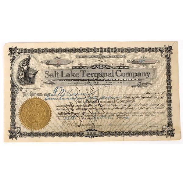 Salt Lake Terminal Company Stock Certificate, 1917 [198118]