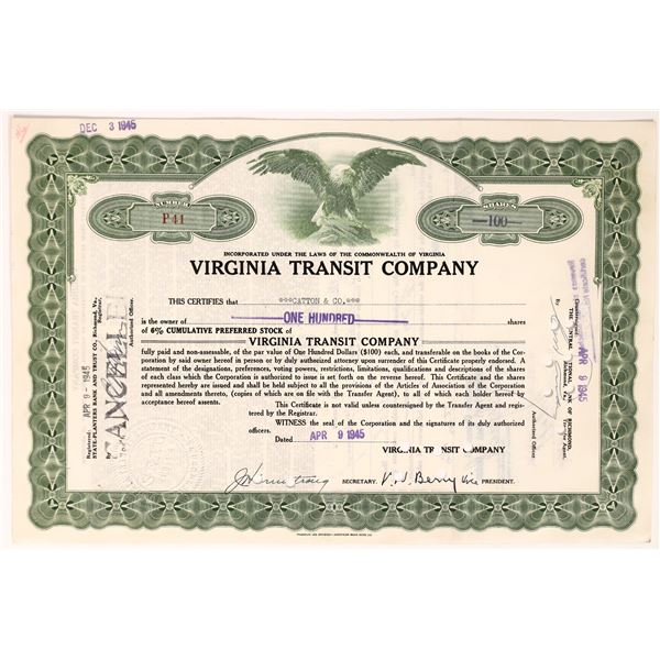 Virginia Transit Co Stocks, 1945 [174061]