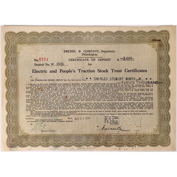 Electric & Peoples Traction Stock Trust Cert  Bond 1935 1 cert [174906]