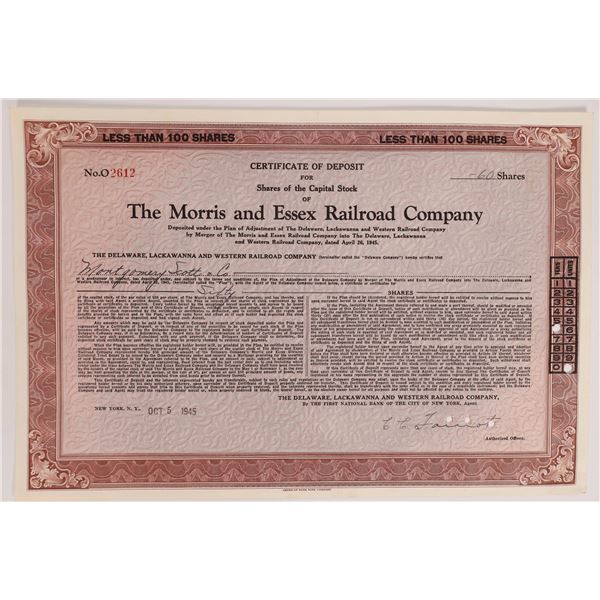 Morris and Essex Railroad Co Stock 1945 1 cert [176000]
