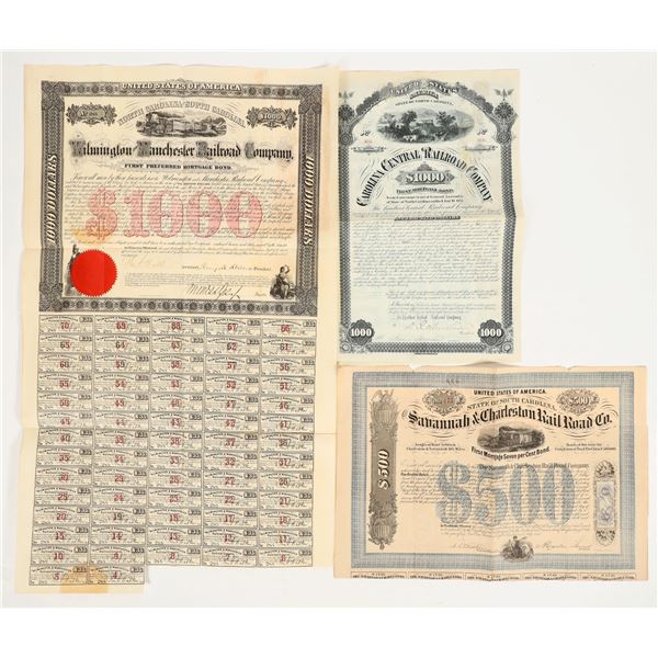 North/South Carolina Rail Bonds, 1866-1881 (3) [206287]