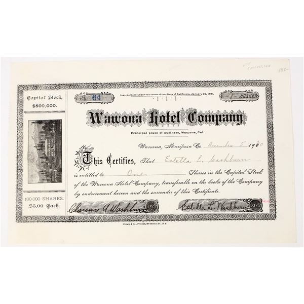 Wawona Hotel Company Stock Certificate, Yosemite, 1930 [198098]