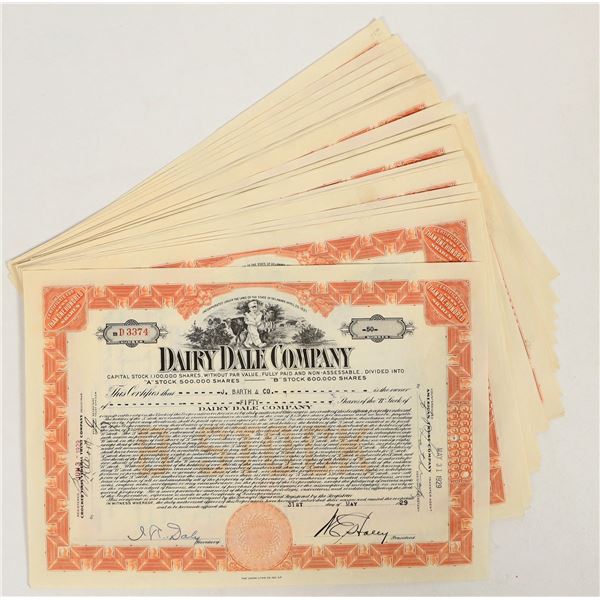 Stock Certificates for Dairy Dale Company of Delaware (20) [205593]