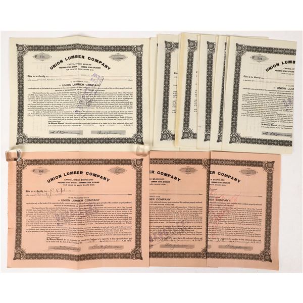 Union Lumber Company Stock Certificates  (10) [205619]