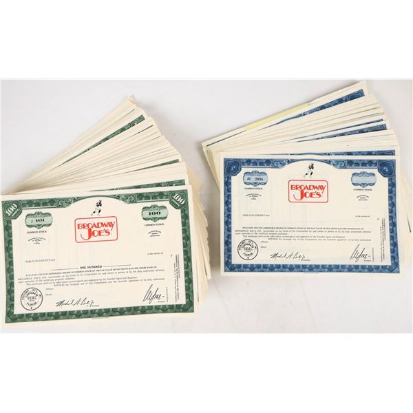 Broadway Joe's Co. Stock Certificates Unissued (approx. 500) [207084]