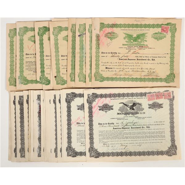 American Japanese Investment Co. Stocks c. 1917, 1929 (35) [205911]