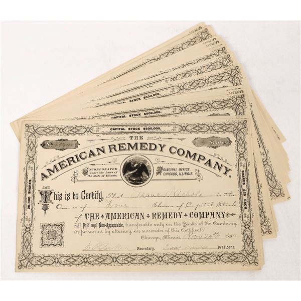 American Remedy Company Stock Certificates  (14) [205620]