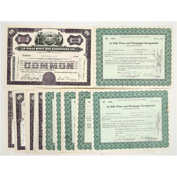 La Salle Wines and Champagne Inc. Stock Certificates, Michigan  (15) [205596]