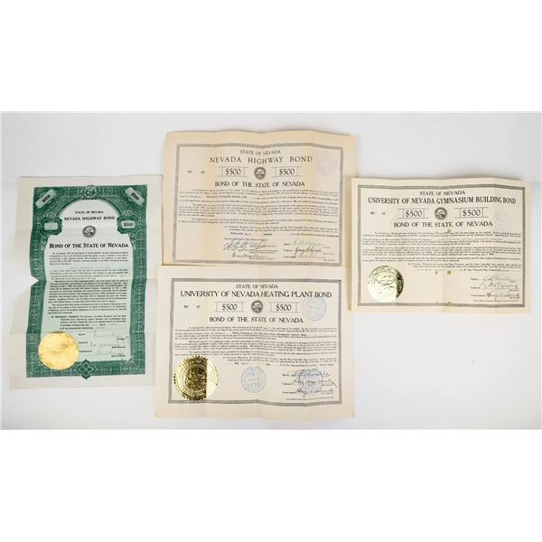 Nevada Bond Collection Signed by Nevada Governors (4) [207229]