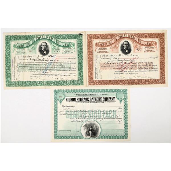 Edison Portland Cement Co. Stock Issued to & Signed by Thomas Edison, Plus Bonus [206910]