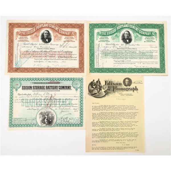 Edison Storage Battery Co. Stock Signed by Thomas Edison, Plus Other Stocks [206909]