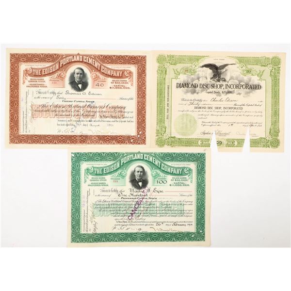Pair of Stocks Signed by Thomas Edison and His Son Charles Edison (Plus Bonus) [206913]