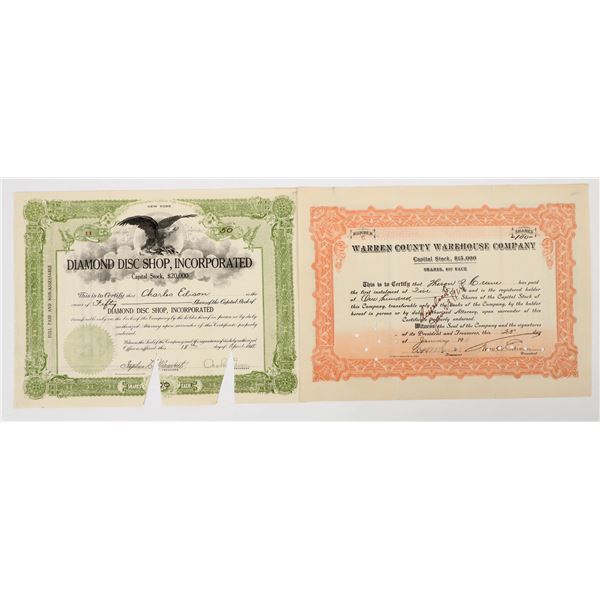 Thomas A. Edison & Charles Edison Signed Stock Pair [206923]
