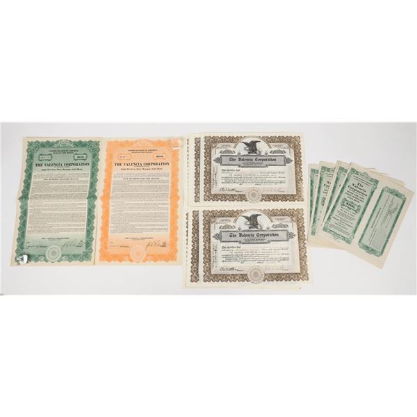 Valencia Corporation Stock and Bond Certificates c.1921 (30)  [206345]