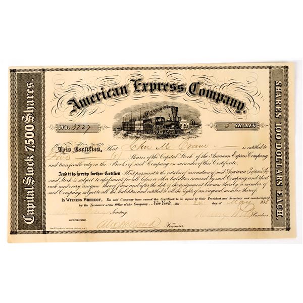 American Express Company Stock Signed by Wells and Fargo, 1858 [197971]