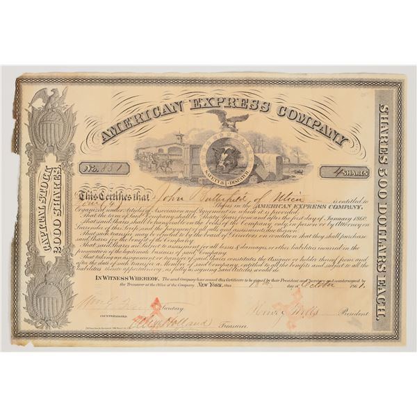 American Express Stock Issued to & Signed by Butterfield, Wells, Fargo -- Key Players! [197938]