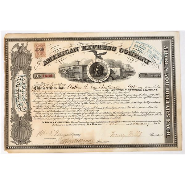 American Express Company Stock Signed by Wells, Fargo, & Holland, 1865 [197972]