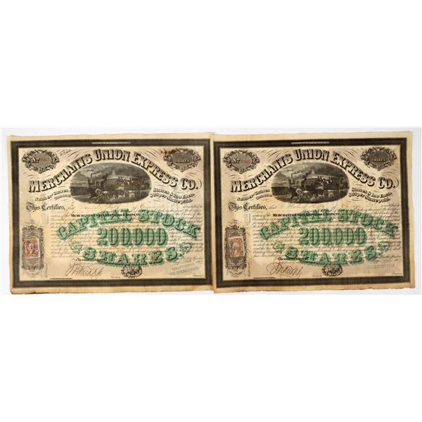 Merchants Union Express Company Stock Certificate Pair [198007]