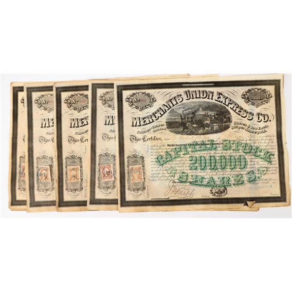 Merchants Union Express Company Stock Certificate Group (5) [197965]