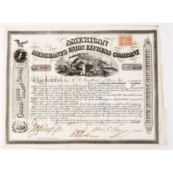 American Merchants Union Express Company Stock Signed by William Fargo [198011]