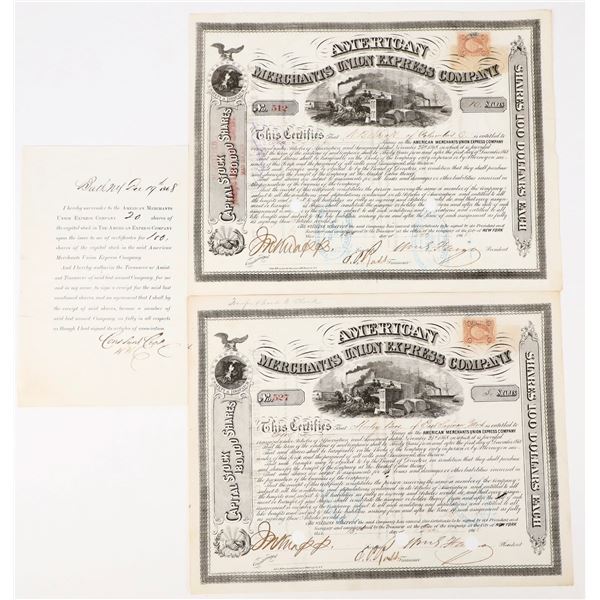 American Merchants Union Express Company Stocks Signed by William Fargo (2) [198094]
