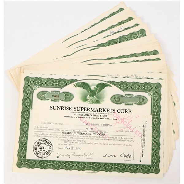 Sunrise Supermarkets Stock Certificates (50) [206942]