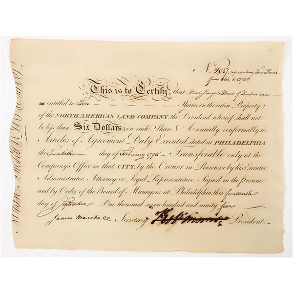 North American Land Company Stock Signed by Founding Father Robert Morris [206919]