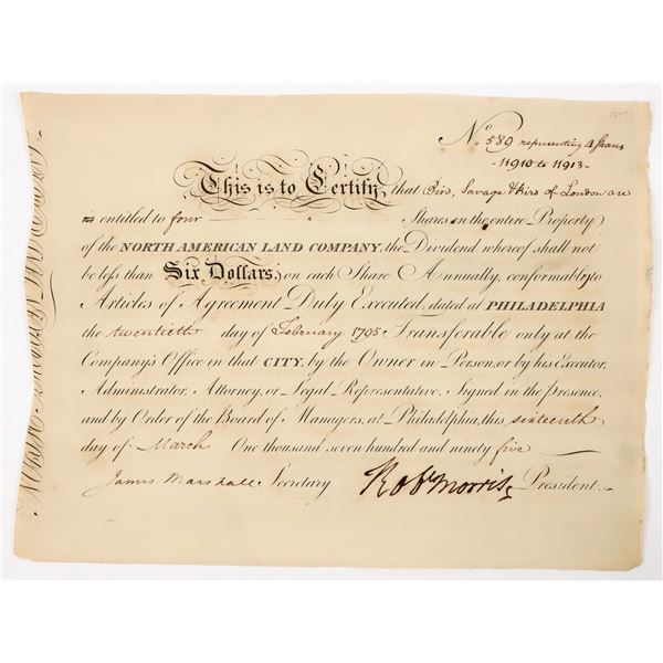 North American Land Company Stock Signed by Founding Father Robert Morris, Uncancelled [206921]