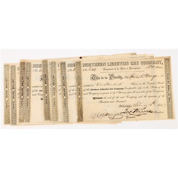 Northern Liberties Gas Company Stock Certificates (8, 1840s) [198091]