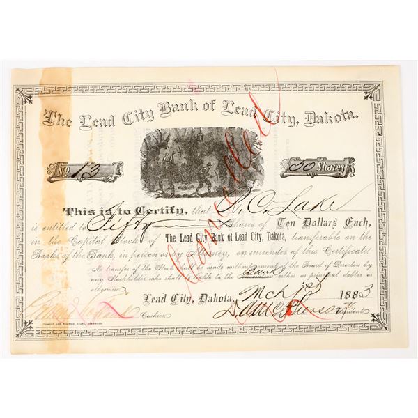 Lead City Bank of Lead City, Dakota Stock Certificate, 1883 [198044]