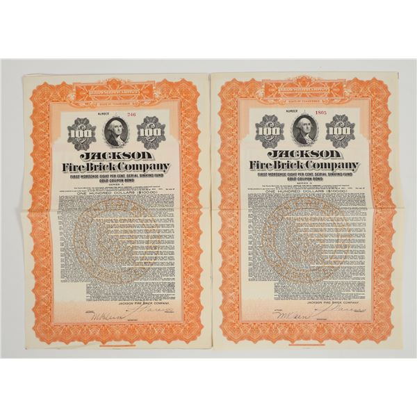 Jackson Fire Brick Company $100 Mortgage Bonds & Coupons c.1920s [205486]