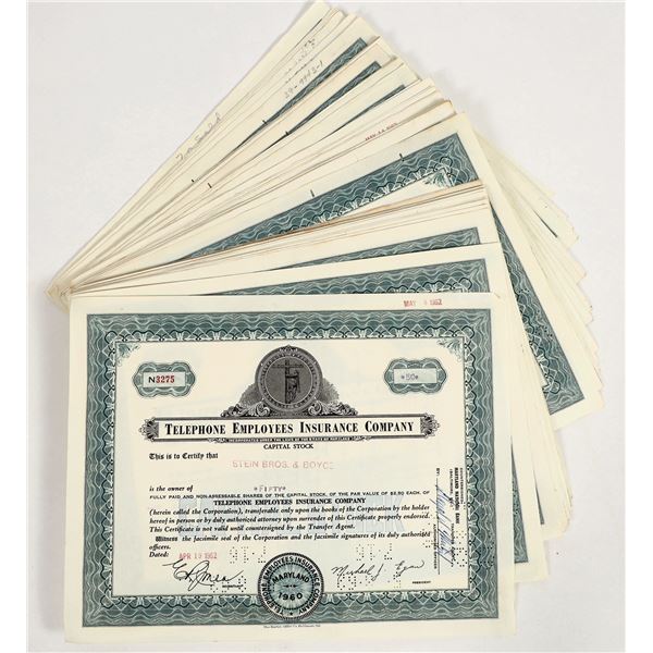 Telephone Employees Insurance Co. Stock Certificates 1962 (70+) [205640]