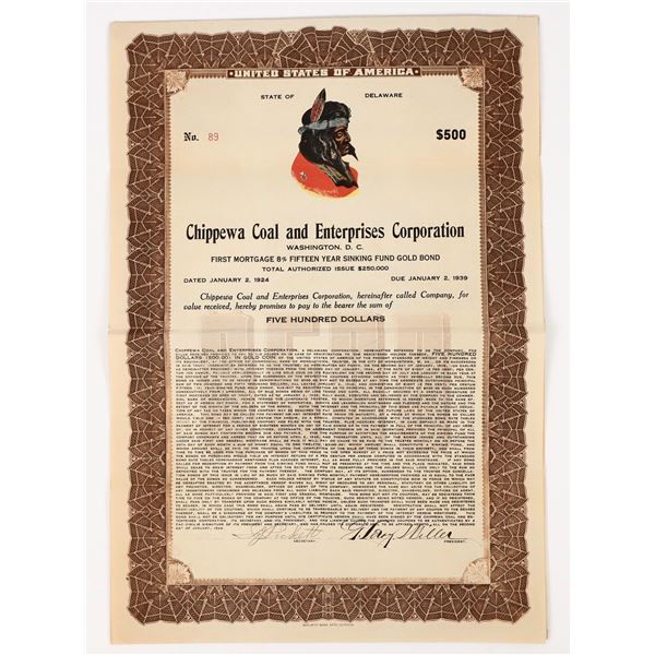 Chippewa Coal and Enterprises Corporation Bond c.1924  [206338]