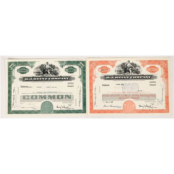 H.J. Heinz Company Stock Certificates c.1968 (2) [205614]