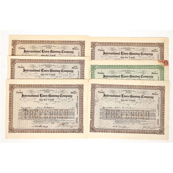 International Linen Ginning Stocks, 2 Different, 6 Total [191197]