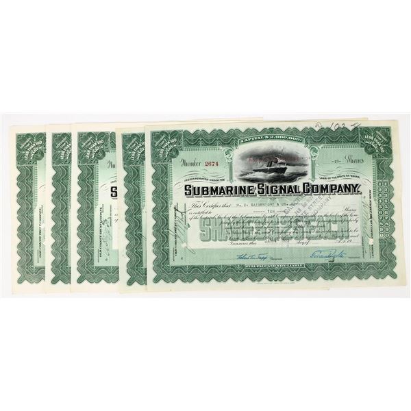 Submarine Signal Company Stock Certificates (5) [198047]