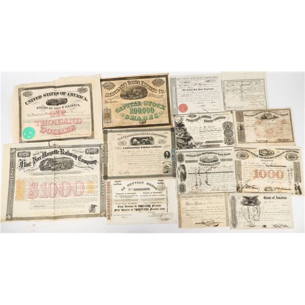 Fun Early US Stock Certificate Collection (Railroad, Mining, Express) [198013]