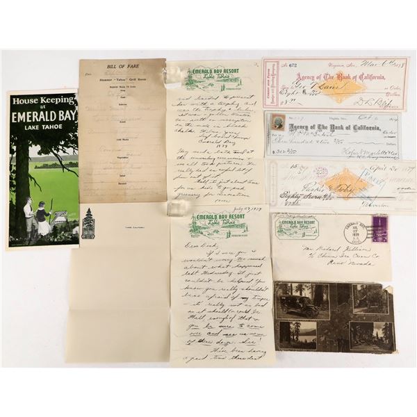 Lake Tahoe, California Ephemera Collection (Comstock Lumber Checks, Brochures, Postal Covers) [20732