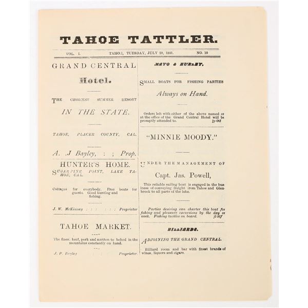 Tahoe Tattler Newspaper, Vol. 1, No. 10, 1881 (Lake Tahoe, California) [198160]
