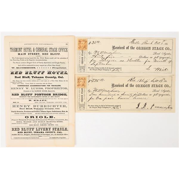 Red Bluff, California Ephemera: Oregon Stage Co. & Advertising, 1860s [206510]